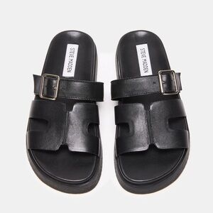 Steve Madden Mayhem Black Leather Sandal